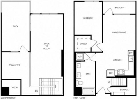 Floor plan for 1 bed, 1 bath, 951 sqft
