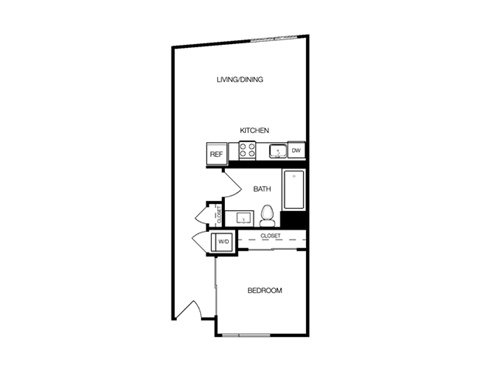 Floor plan for studio, 1 bath, 823 sqft