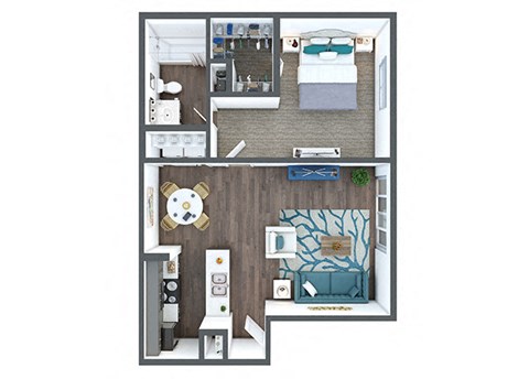 Floor plan for 1 bed, 1 bath, 700 sqft