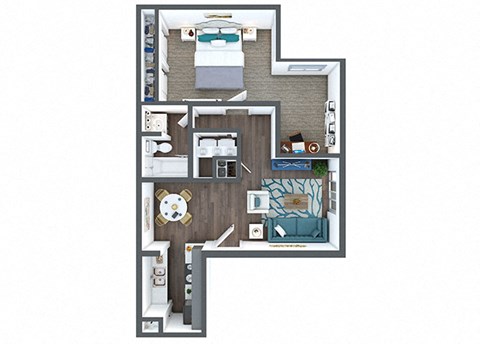 Floor plan for 1 bed, 1 bath, 800 sqft