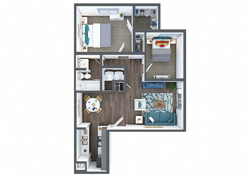 Floor plan for 2 beds, 1 bath, 800 sqft