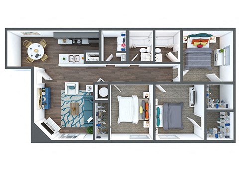 Floor plan for 3 beds, 2 baths, 1225 sqft