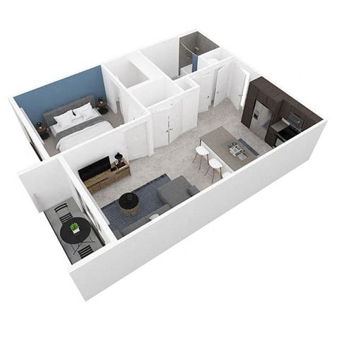 Floor plan for 1 bed, 1 bath, 603 sqft