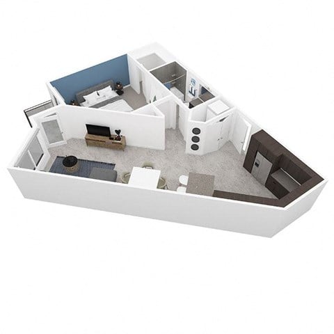 Floor plan for 1 bed, 1 bath, 735 sqft