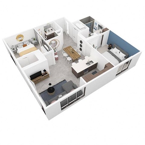Floor plan for 2 beds, 2 baths, 985 sqft