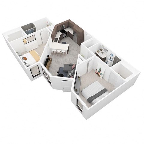 Floor plan for 2 beds, 2 baths, 970 sqft