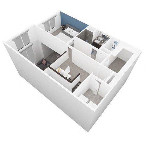 Floor plan for 1 bed, 2 baths, 1027 sqft