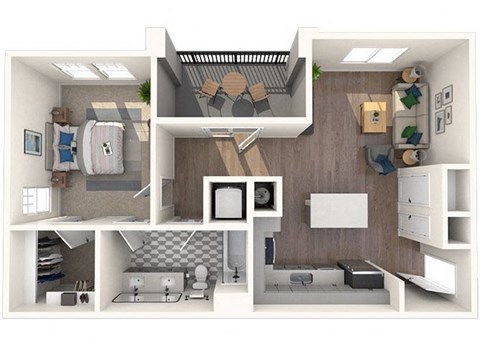 Floor plan for 1 bed, 1 bath, 899 sqft