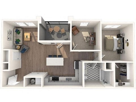 Floor plan for 1 bed, 1 bath, 1020 sqft