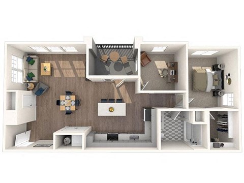 Floor plan for 1 bed, 1 bath, 1137 sqft