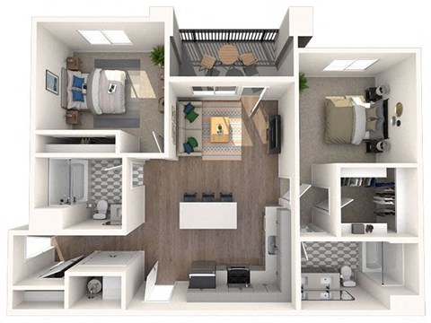 Floor plan for 2 beds, 2 baths, 1144 sqft