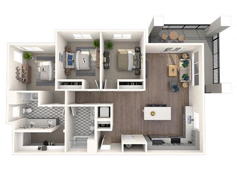 Floor plan for 3 beds, 2 baths, 1311 sqft
