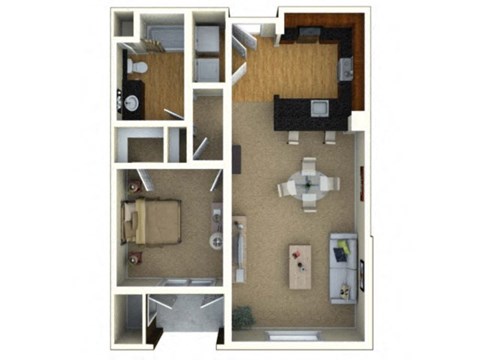 Floor plan for 1 bed, 1 bath, 861 sqft