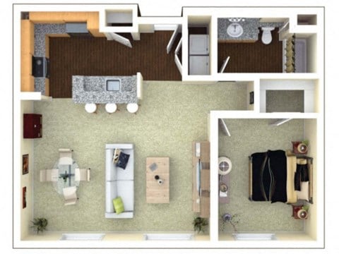 Floor plan for 1 bed, 1 bath, 920 sqft