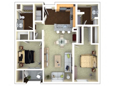 Floor plan for 2 beds, 2 baths, 1173 sqft