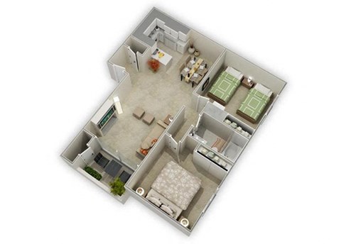 Floor plan for 2 beds, 1 bath, 960 sqft