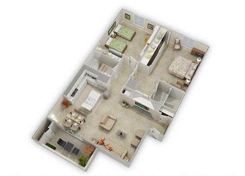 Floor plan for 2 beds, 2 baths, 1025 sqft