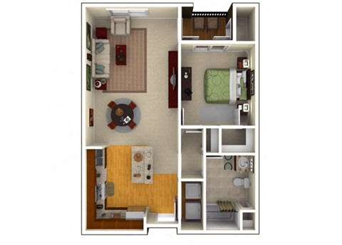 Floor plan for 1 bed, 1 bath, 861 sqft