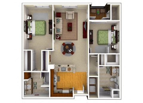 Floor plan for 2 beds, 2 baths, 1173 sqft