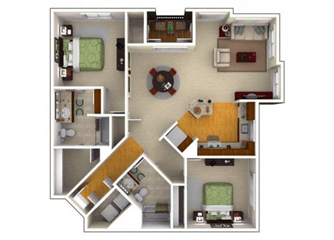 Floor plan for 2 beds, 2 baths, 1341 sqft