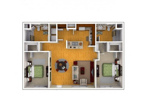 Floor plan for 2 beds, 2 baths, 1242 sqft