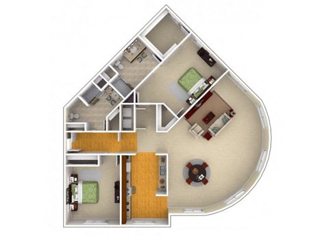 Floor plan for 2 beds, 2 baths, 1732 sqft
