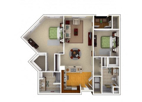 Floor plan for 2 beds, 2 baths, 1248 sqft