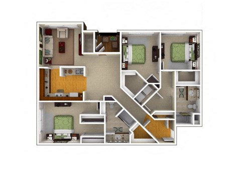 Floor plan for 3 beds, 2 baths, 1610 sqft