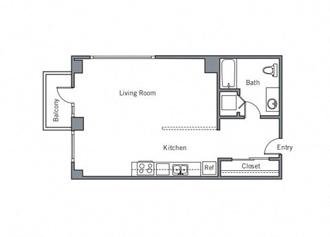 Floor plan for studio, 1 bath, 696 sqft