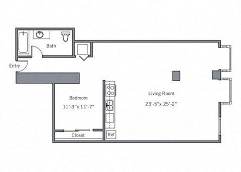 Floor plan for 1 bed, 1 bath, 1104 sqft