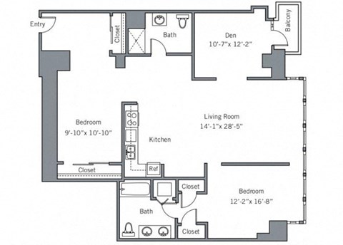 Floor plan for 2 beds, 2 baths, 1459 sqft