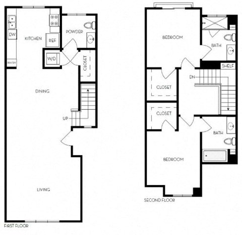 Floor plan for 2 beds, 2 baths, 1254 sqft