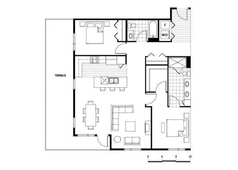 Floor plan for 2 beds, 2 baths, 1179 sqft