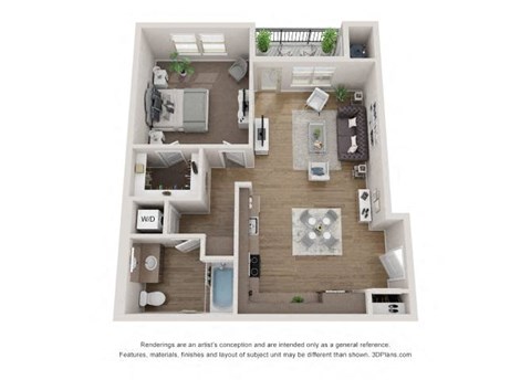 Floor plan for 1 bed, 1 bath, 783 sqft