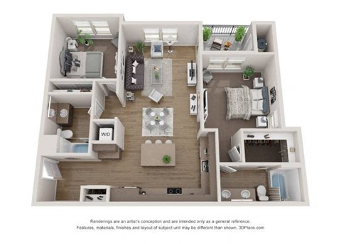 Floor plan for 2 beds, 2 baths, 1100 sqft