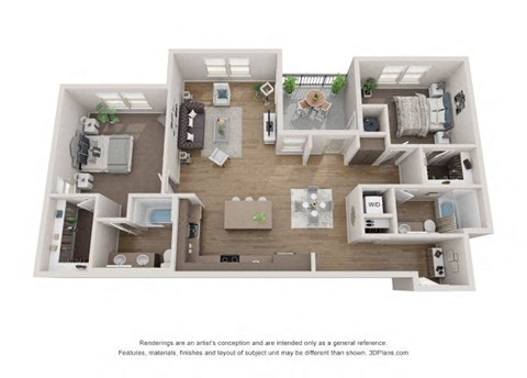 Floor plan for 2 beds, 2 baths, 1251 sqft
