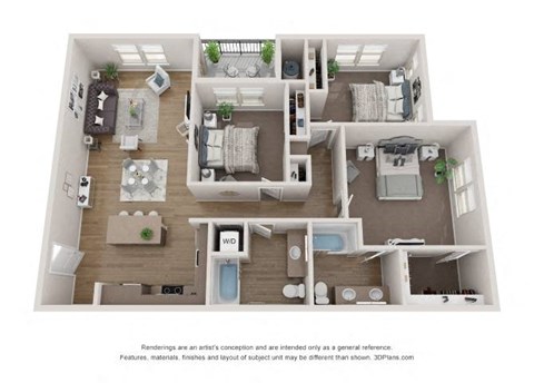 Floor plan for 3 beds, 2 baths, 1348 sqft