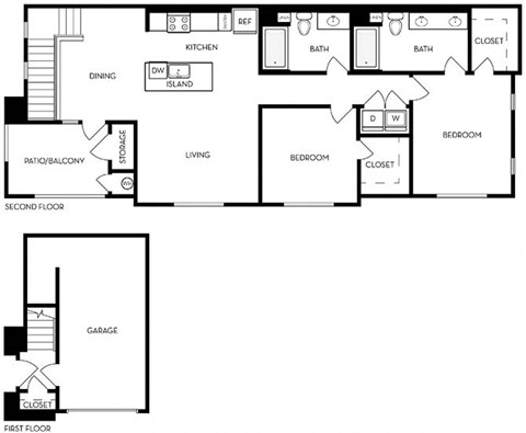 Floor plan for 2 beds, 2 baths, 1277 sqft