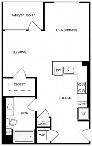 Floor plan for studio, 1 bath, 655 sqft