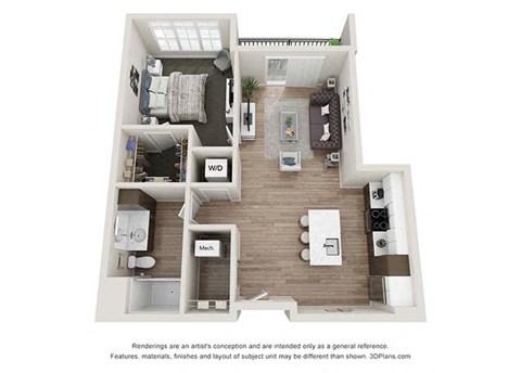 Floor plan for 1 bed, 1 bath, 780 sqft