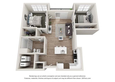 Floor plan for 2 beds, 1 bath, 896 sqft