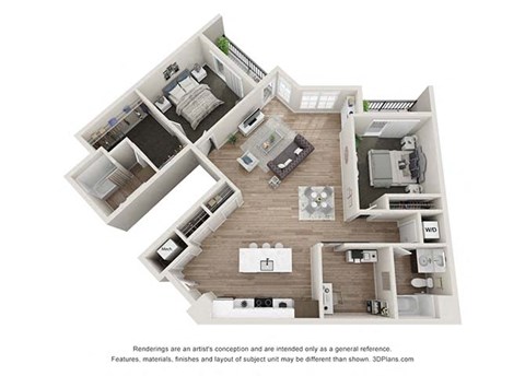 Floor plan for 2 beds, 2 baths, 1314 sqft