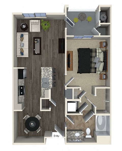 Floor plan for 1 bed, 1 bath, 757 sqft