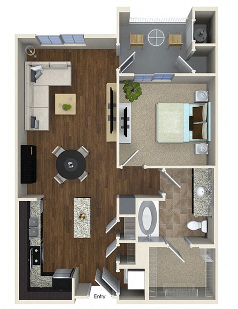 Floor plan for 1 bed, 1 bath, 767 sqft