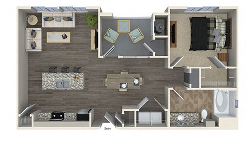 Floor plan for 1 bed, 1 bath, 846 sqft
