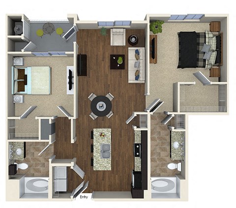 Floor plan for 2 beds, 2 baths, 1094 sqft