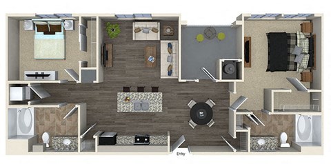 Floor plan for 2 beds, 2 baths, 1096 sqft