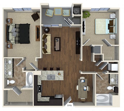 Floor plan for 2 beds, 2 baths, 1125 sqft