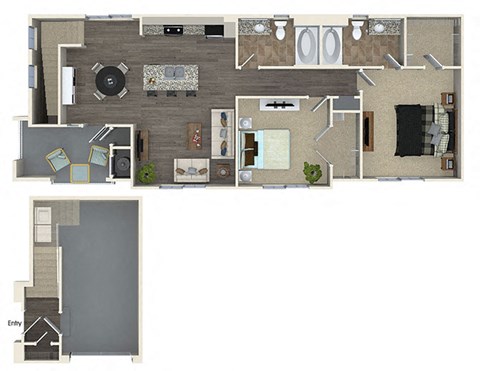 Floor plan for 2 beds, 2 baths, 1176 sqft