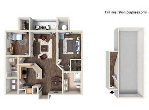 Floor plan for 2 beds, 2 baths, 1184 sqft